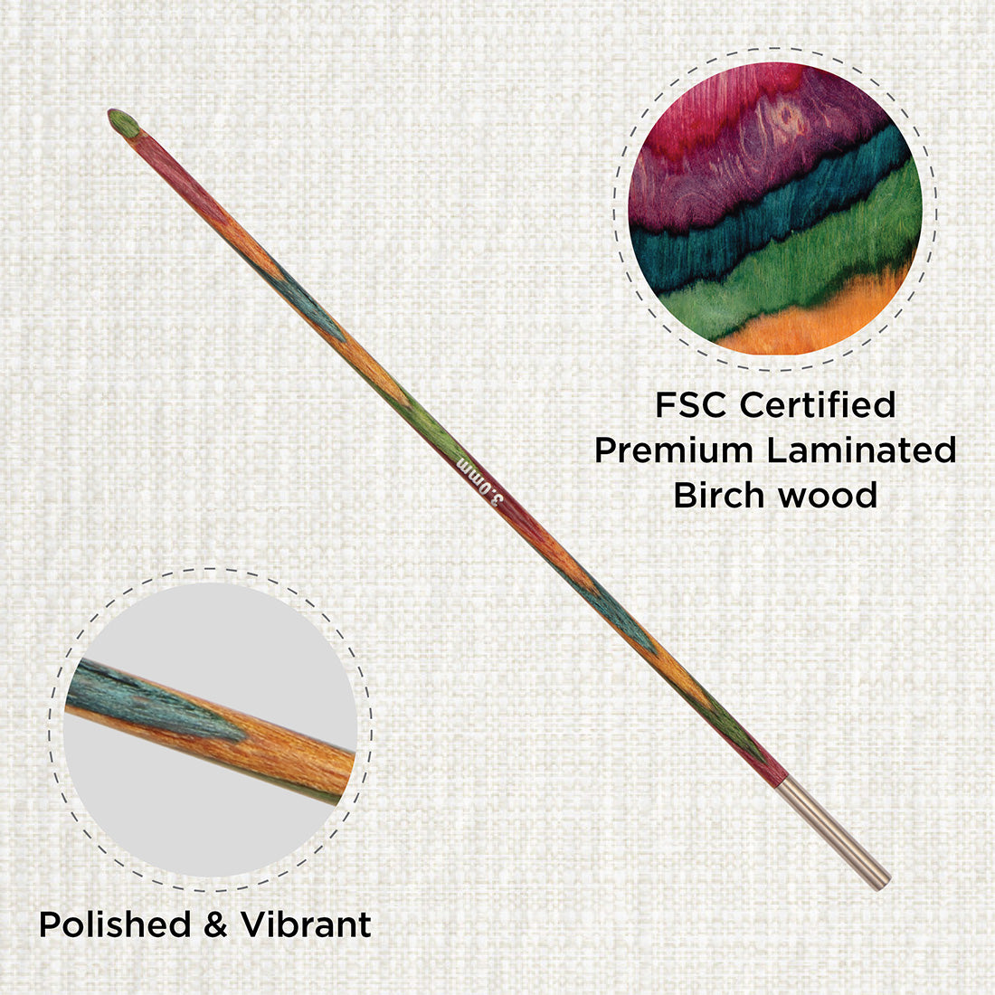 KnitPro Symfonie 2 3.00mm wooden interchangeable Tunisian crochet hook