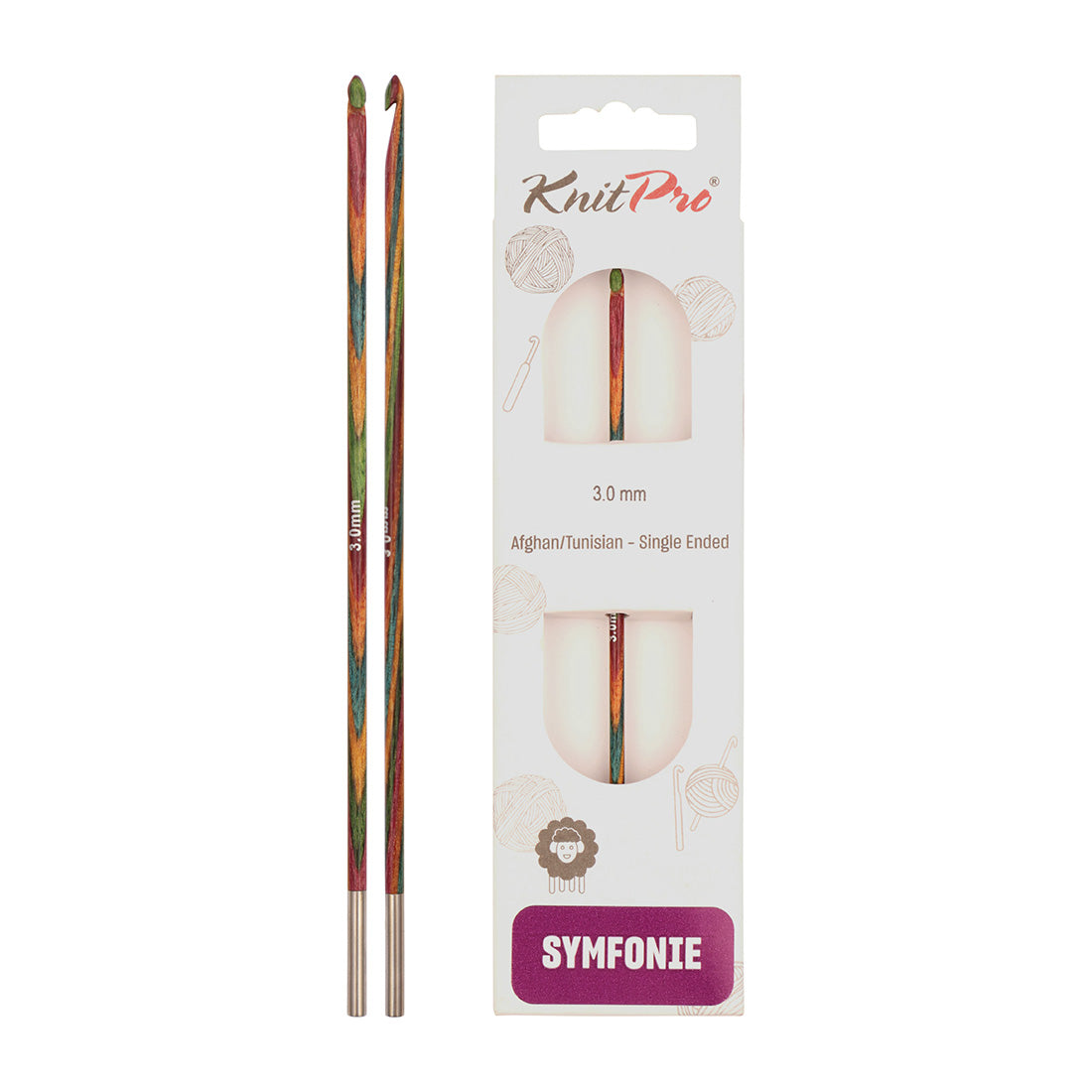 KnitPro Symfonie 2 3.00mm wooden interchangeable Tunisian crochet hook