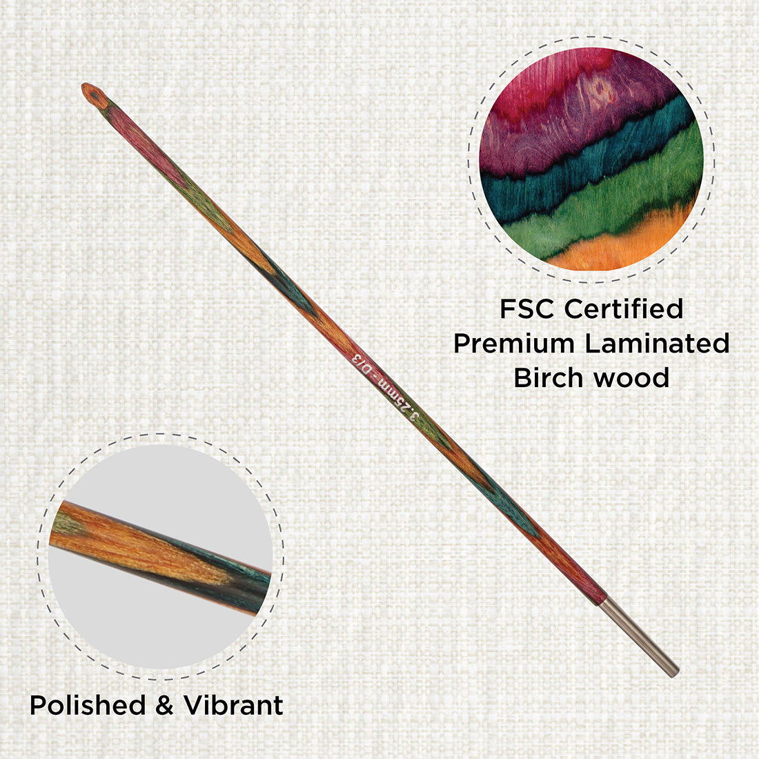 KnitPro Symfonie 2 3.25mm interchangeable Tunisian crochet hook in laminated birch wood