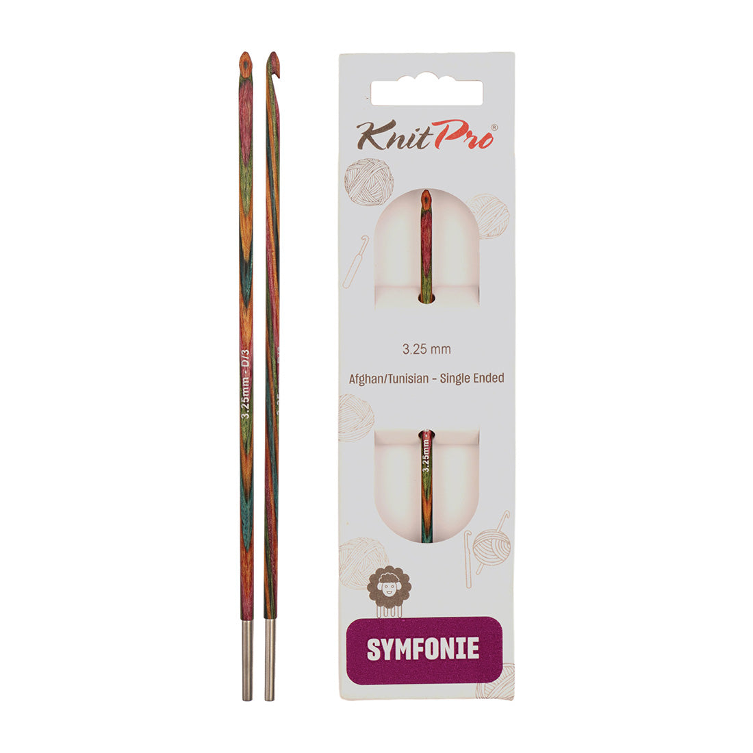 KnitPro Symfonie 2 3.25mm interchangeable Tunisian crochet hook in laminated birch wood
