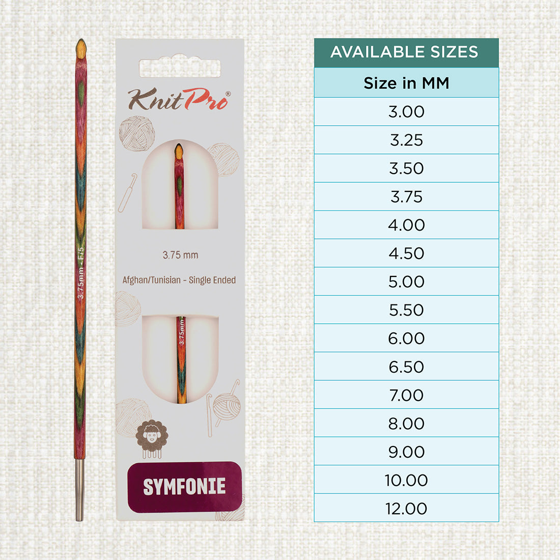 KnitPro Symfonie 2 3.75mm interchangeable Tunisian crochet hook in laminated birch wood