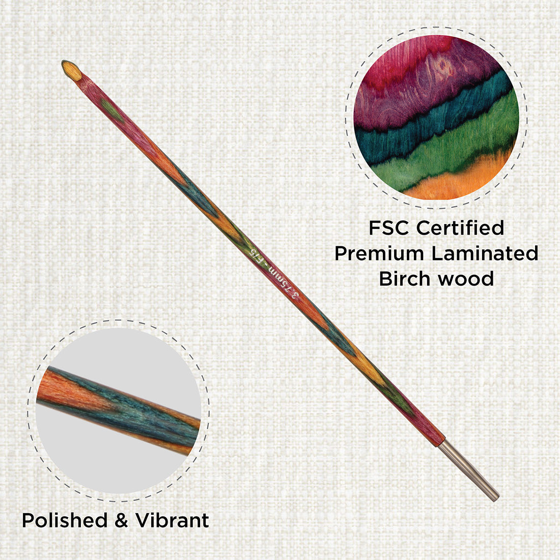 KnitPro Symfonie 2 3.75mm interchangeable Tunisian crochet hook in laminated birch wood