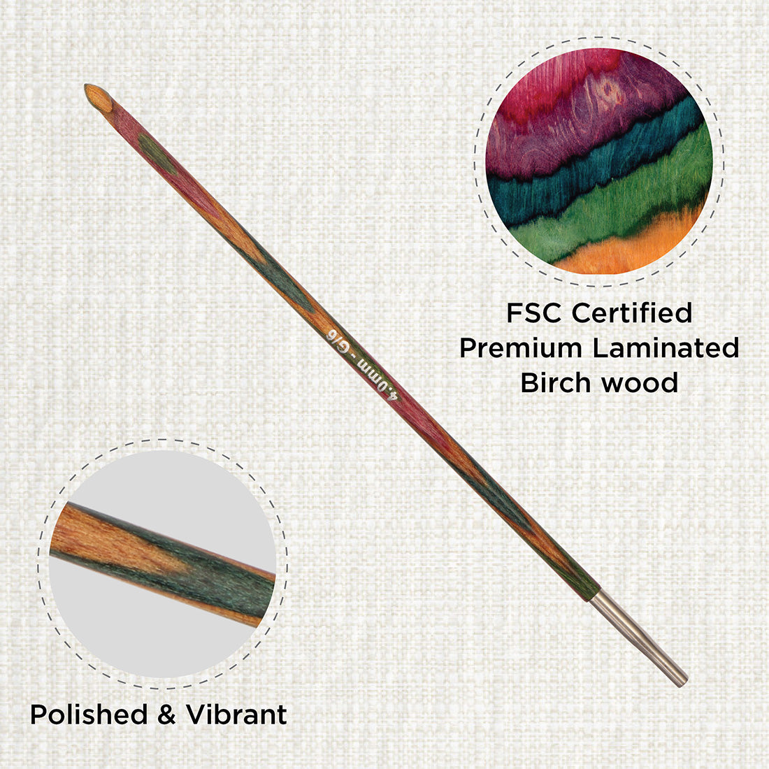 KnitPro Symfonie 2 4mm interchangeable Tunisian crochet hook in laminated birch wood