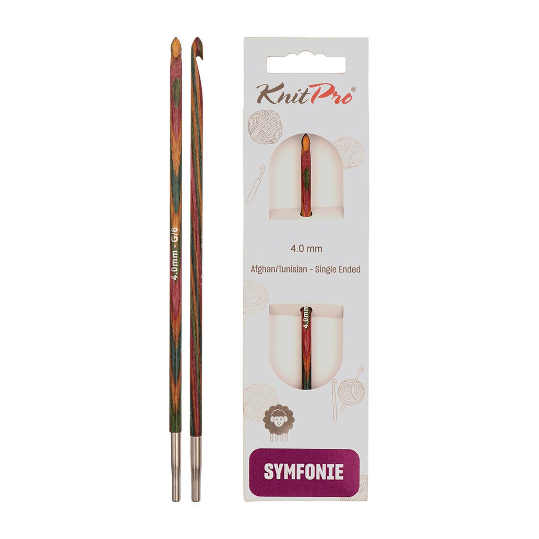 KnitPro Symfonie 2 4mm interchangeable Tunisian crochet hook in laminated birch wood