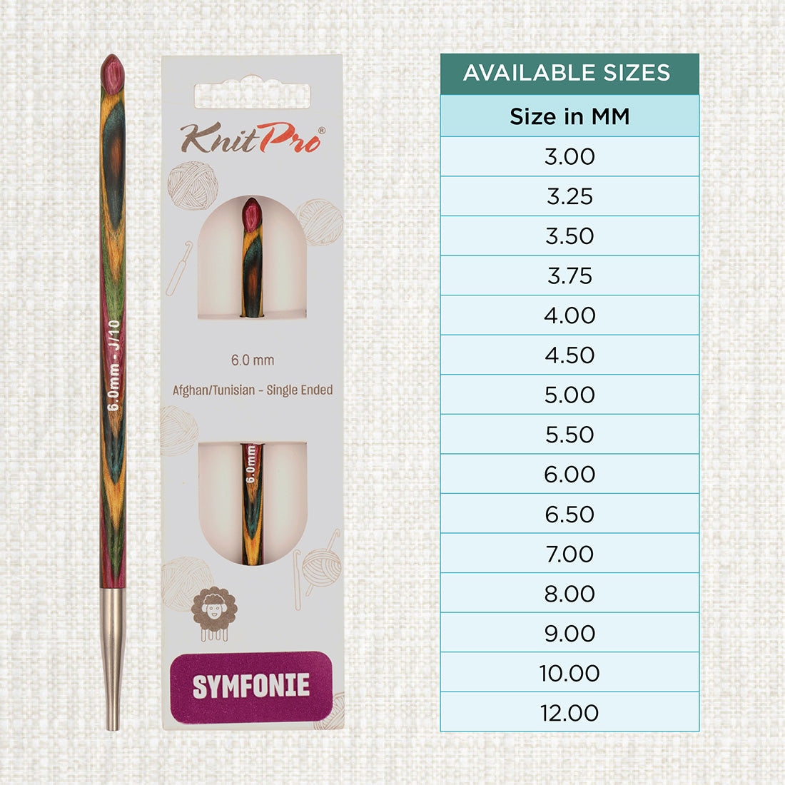 KnitPro Symfonie 2 6mm interchangeable Tunisian crochet hook in laminated birch wood