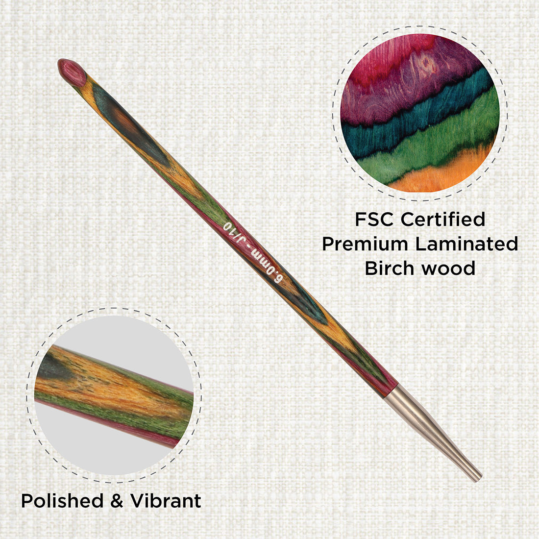 KnitPro Symfonie 2 6mm interchangeable Tunisian crochet hook in laminated birch wood
