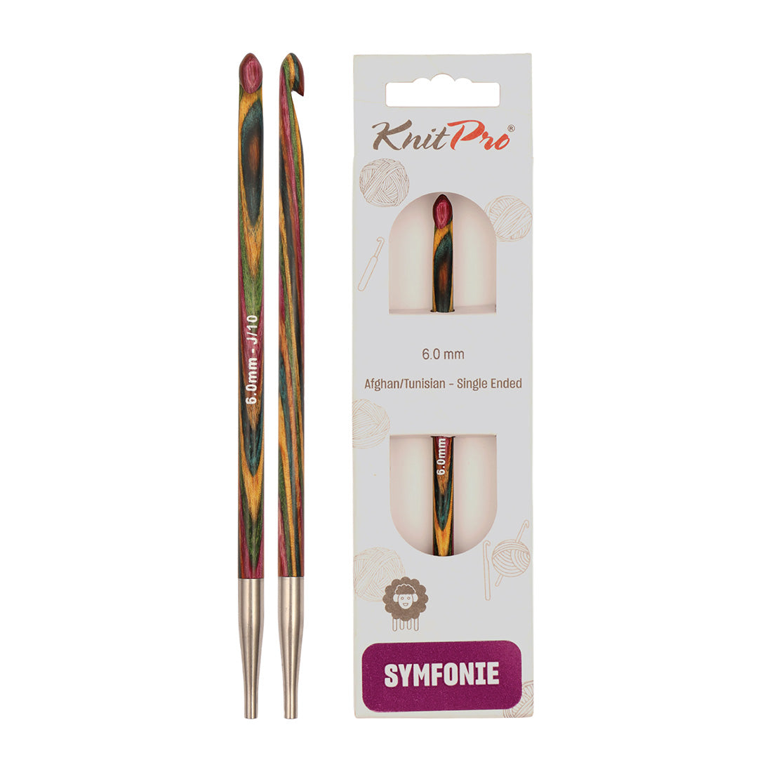 KnitPro Symfonie 2 6mm interchangeable Tunisian crochet hook in laminated birch wood