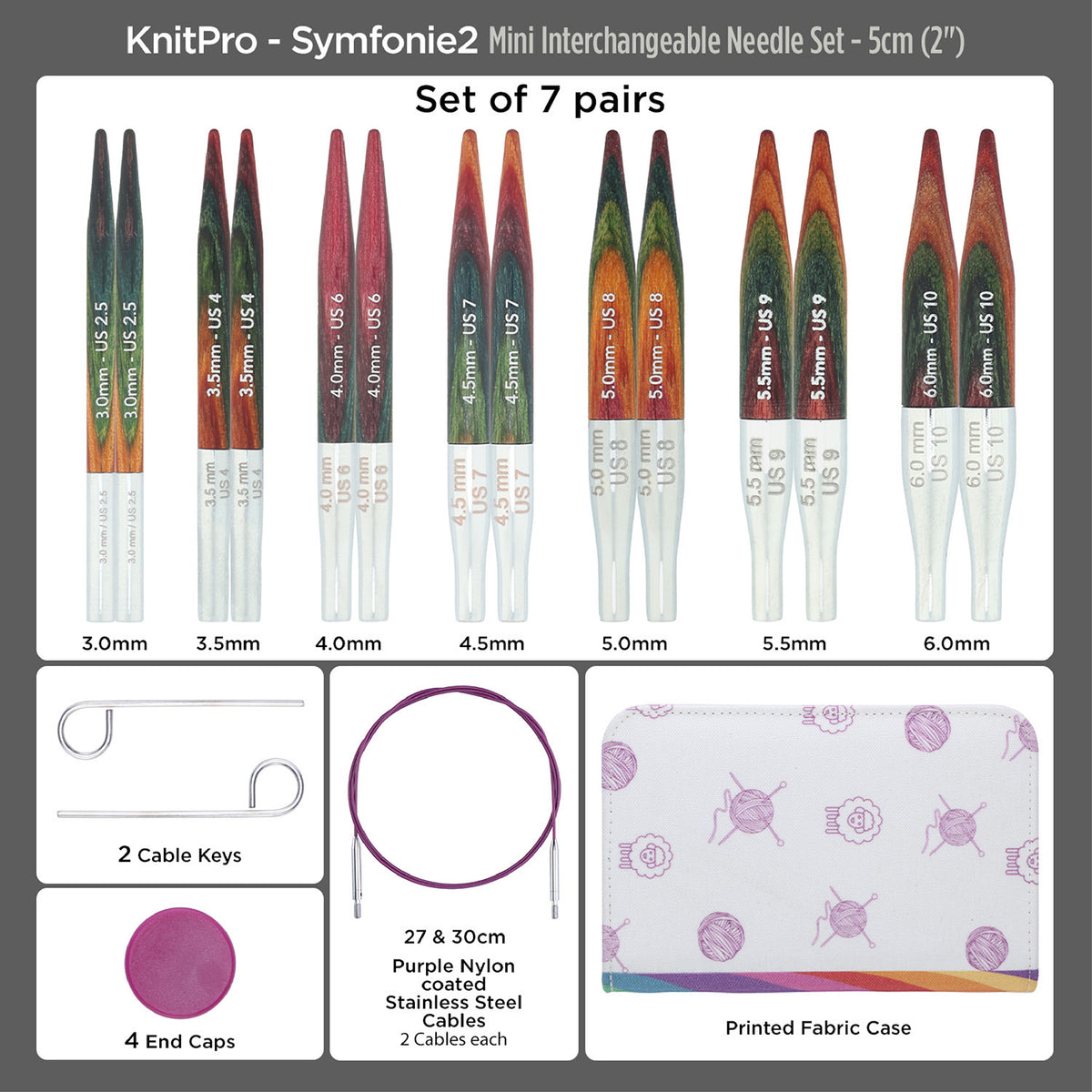 KnitPro Symfonie 2 Mini interchangeable needle set in printed fabric case