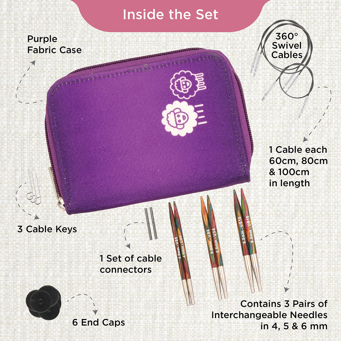 KnitPro Symfonie 2 interchangeable needle starter set in printed fabric case