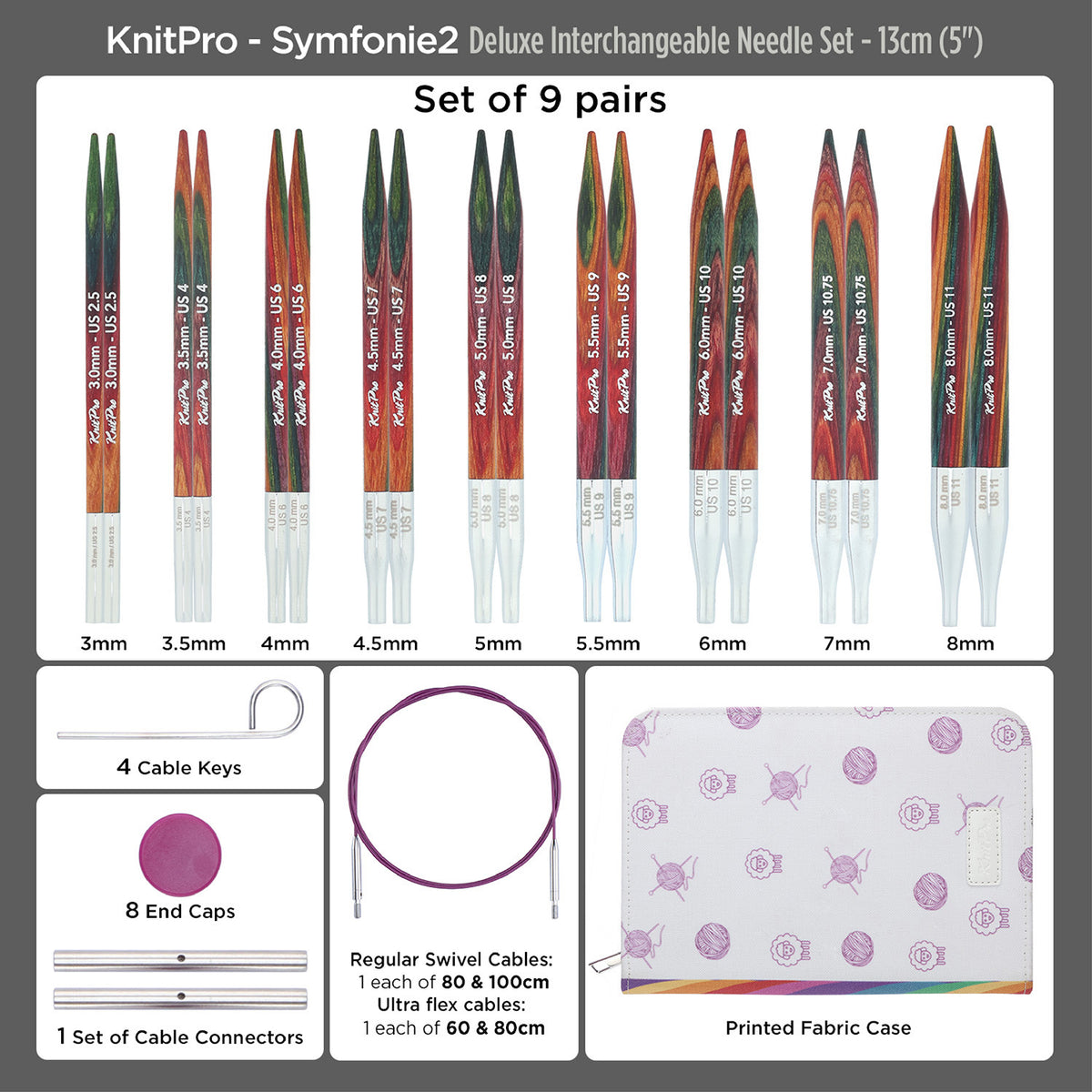 KnitPro Symfonie 2 Deluxe interchangeable needle set in printed fabric case