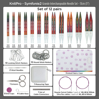 KnitPro Symfonie 2 Grande interchangeable needle set with accessories in fabric case