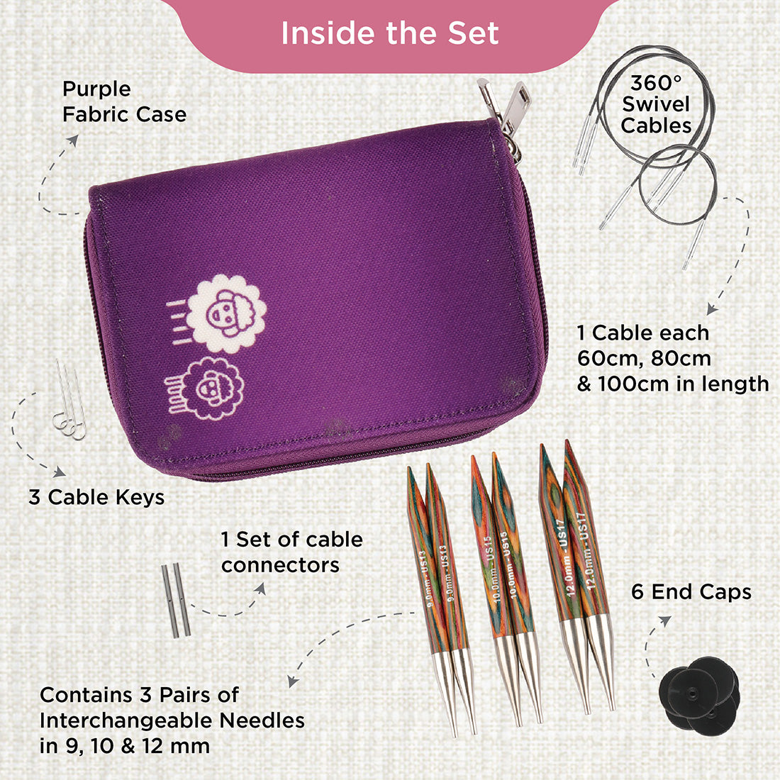 KnitPro Symfonie 2 Chunky interchangeable needle set in printed fabric case