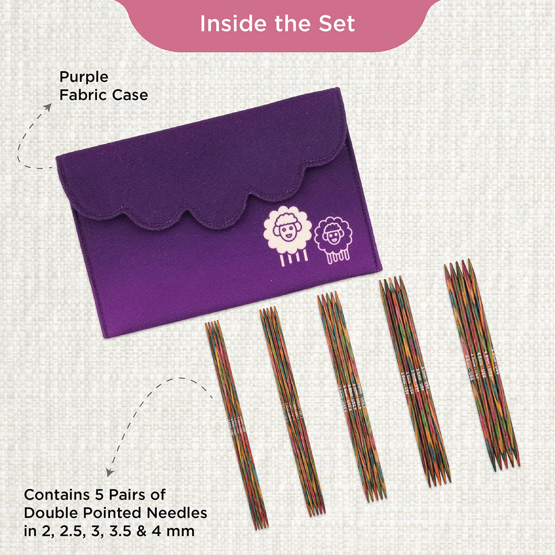 KnitPro Symfonie 2 15cm double-pointed knitting needle set in fabric case