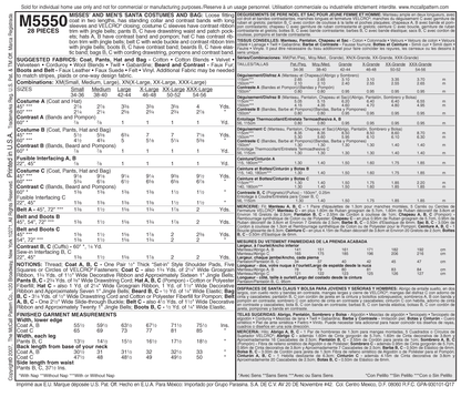 McCall's M5550 pattern envelope showing unisex costume coats