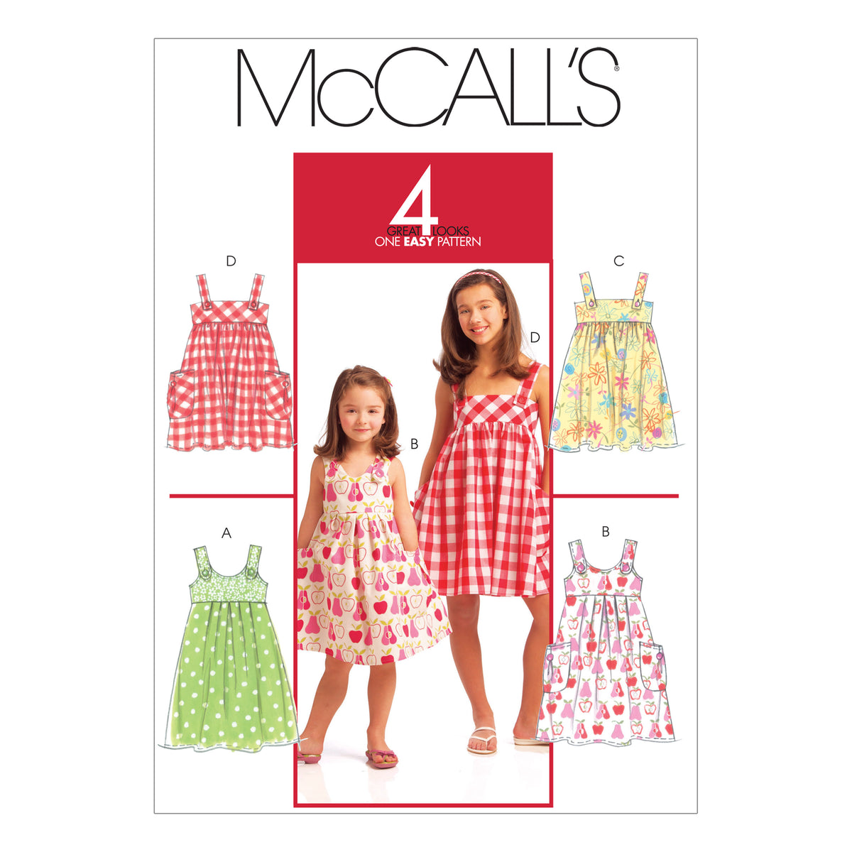 McCall's M5613 pattern envelope showing girls' flared dresses