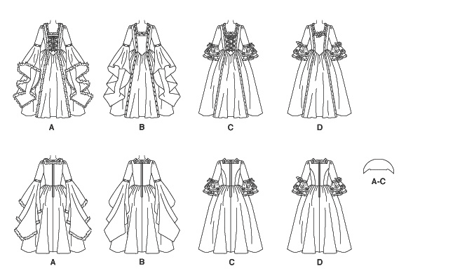 McCall's M5731 costume pattern envelope showing princess gowns for women and girls