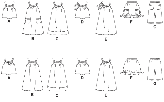 McCall's M5797 pattern envelope showing girls' A-line tops and dresses