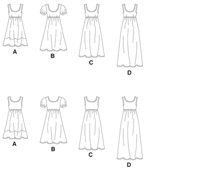 McCall's M5893 pattern envelope showing empire waist dresses