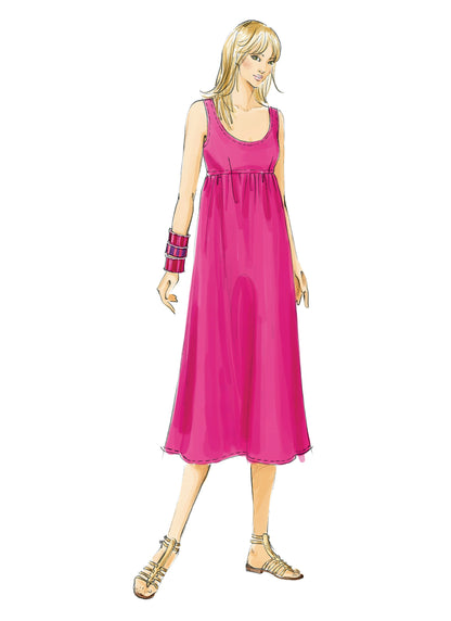 McCall's M5893 pattern envelope showing empire waist dresses