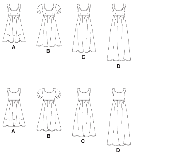 McCall's M5893 pattern envelope showing empire waist dresses