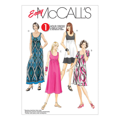 McCall's M5893 pattern envelope showing empire waist dresses