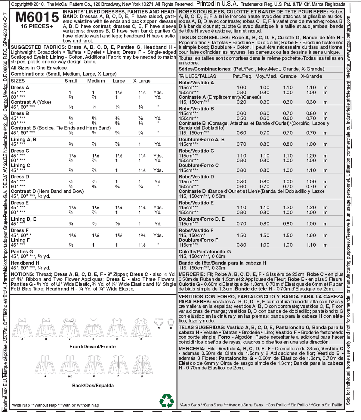 McCall's M6015 pattern envelope showing baby dresses