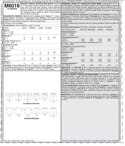 McCall's M6016 pattern envelope showing baby shirts