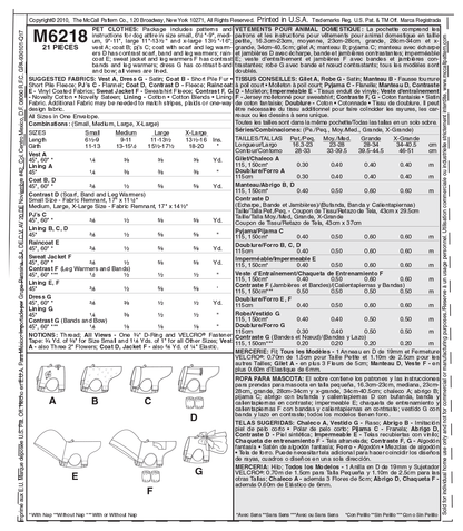McCall's M6218 pattern envelope showing dog coats and clothes