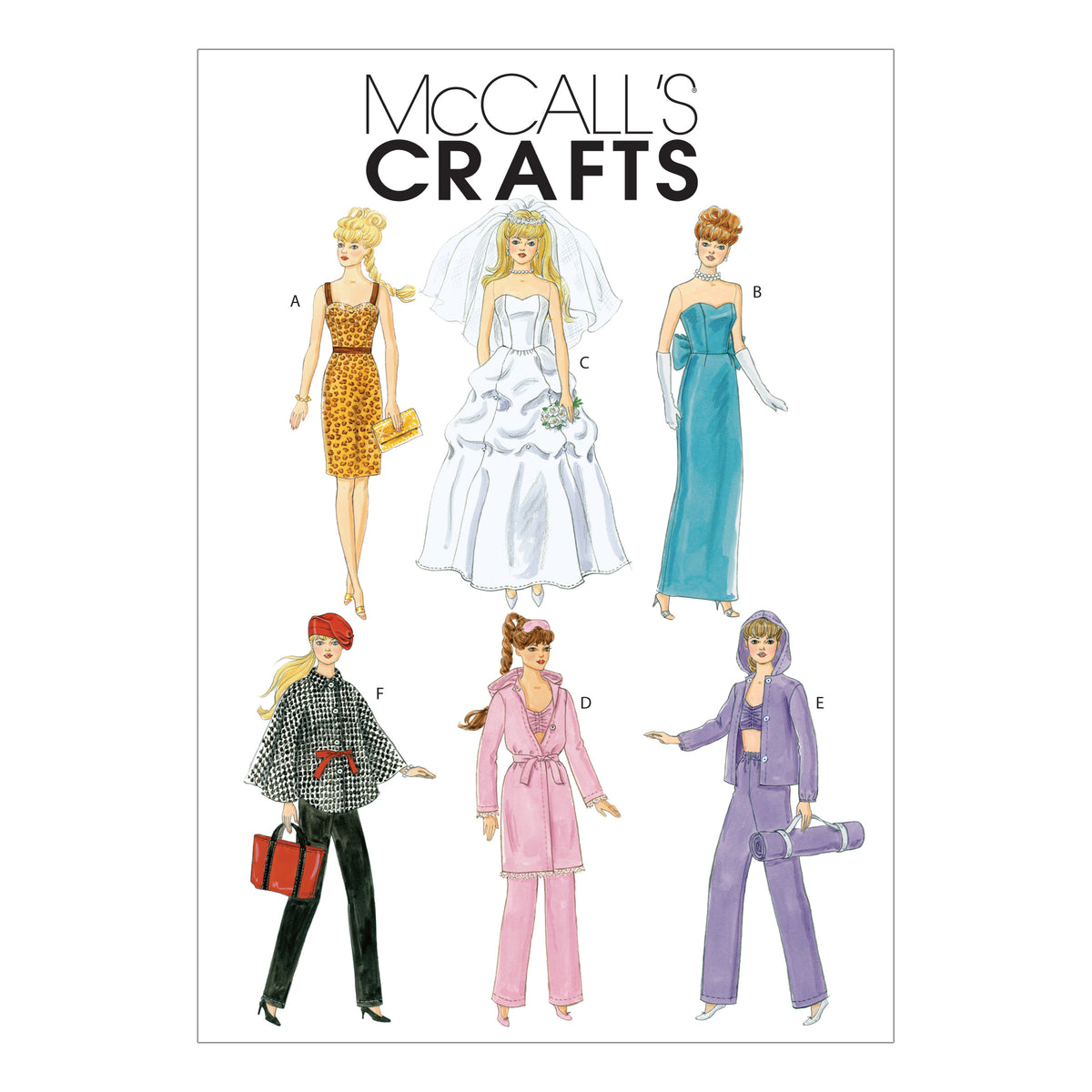 McCall's M6258 pattern envelope showing doll outfits