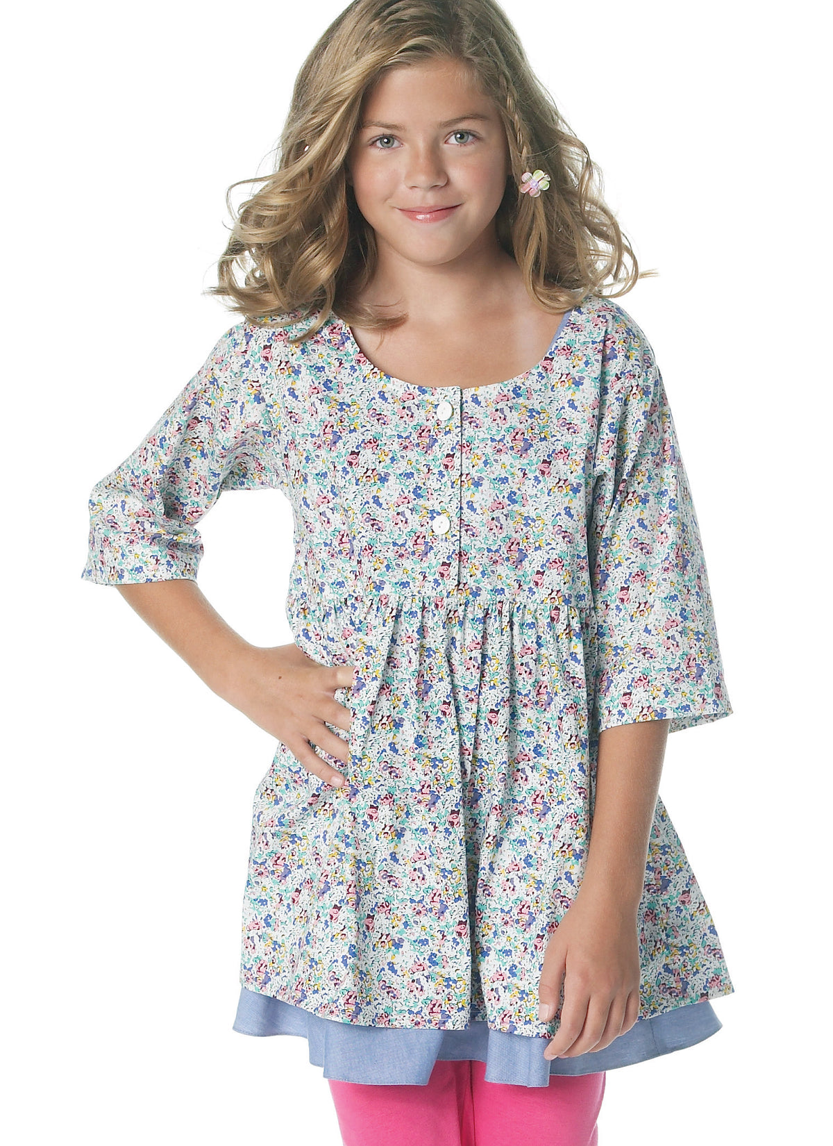 McCall's M6275 pattern envelope showing girls' tunics, dresses, leggings and scarf