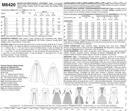 McCall's M6420 pattern envelope showing hooded costume capes