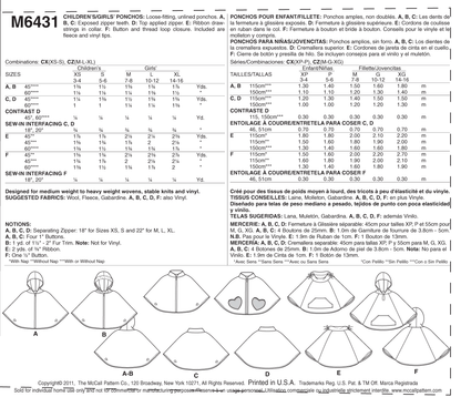 McCall's M6431 pattern envelope showing girls' ponchos