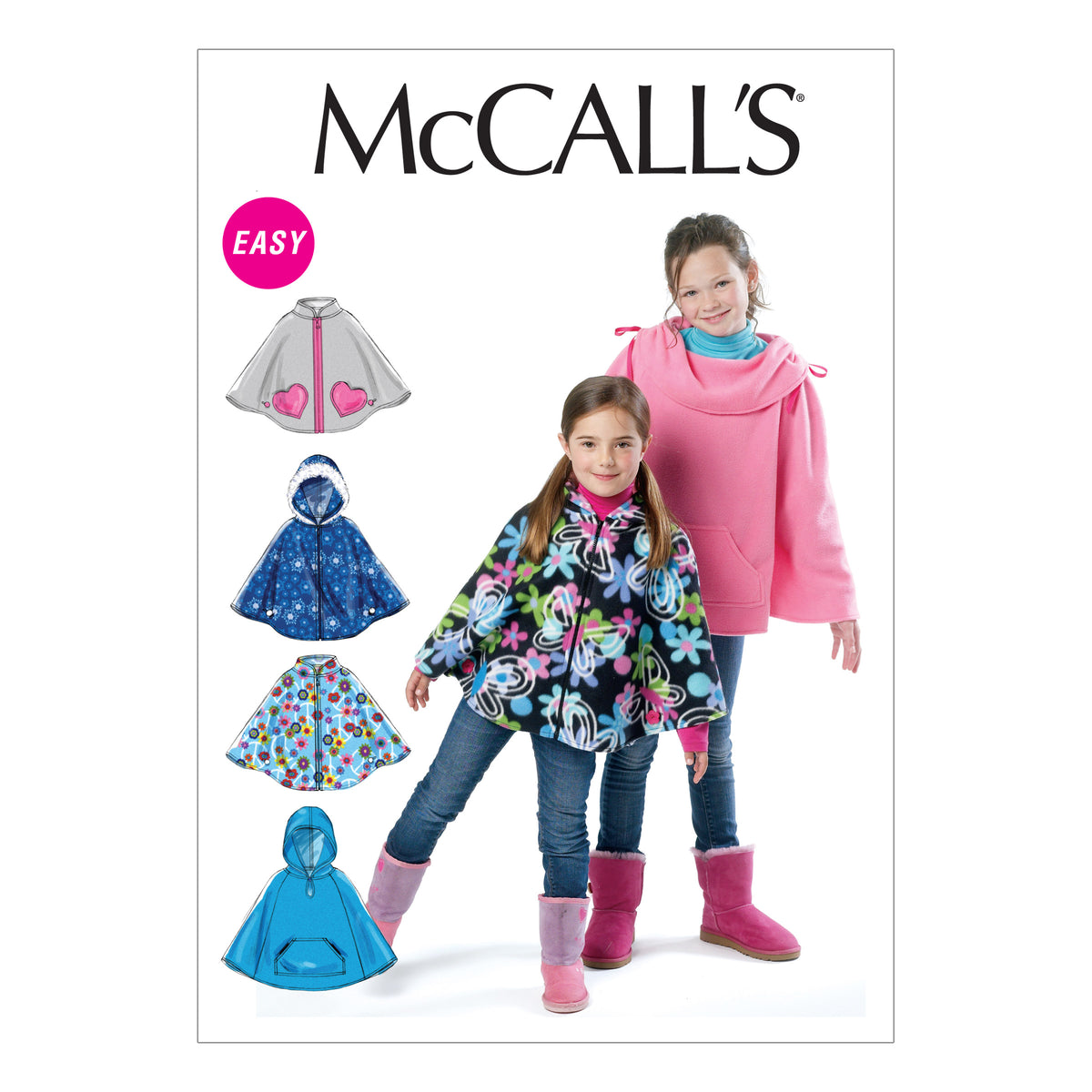 McCall's M6431 pattern envelope showing girls' ponchos