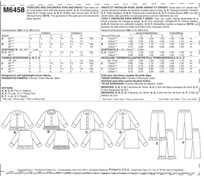 McCall's M6458 pattern envelope showing toddler pyjamas