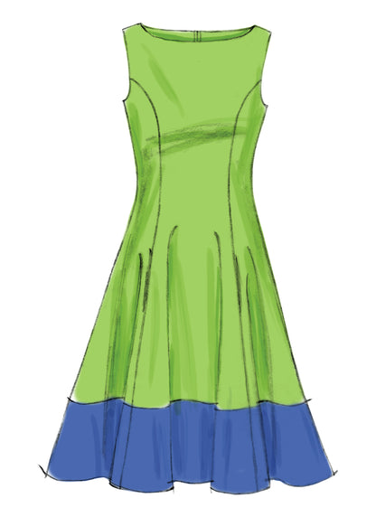 McCall's M6741 sewing pattern envelope showing misses' fit and flare lined dress