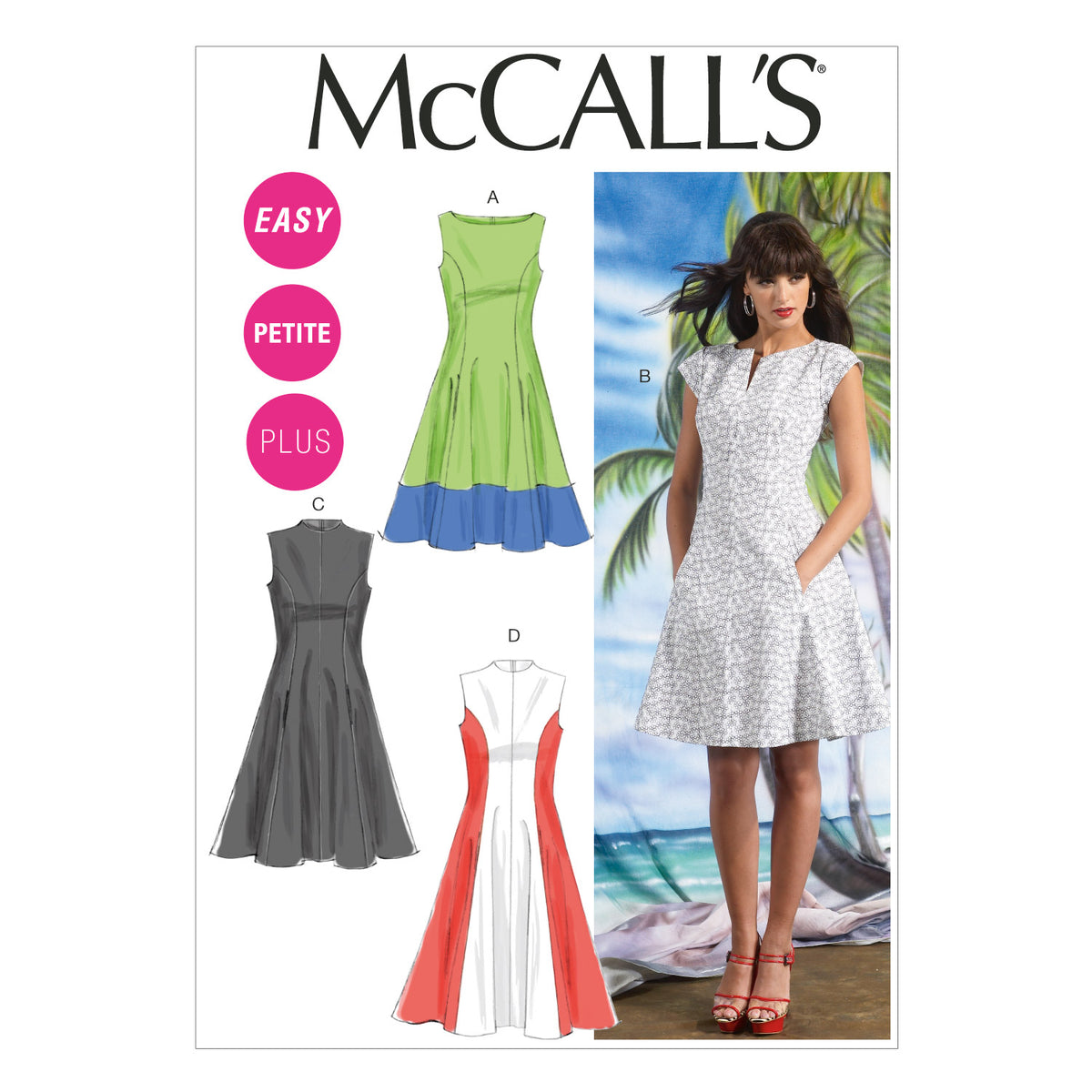 McCall's M6741 sewing pattern envelope showing misses' fit and flare lined dress