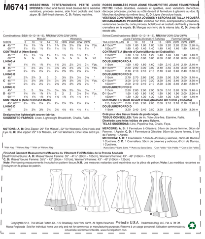 McCall's M6741 sewing pattern envelope showing misses' fit and flare lined dress