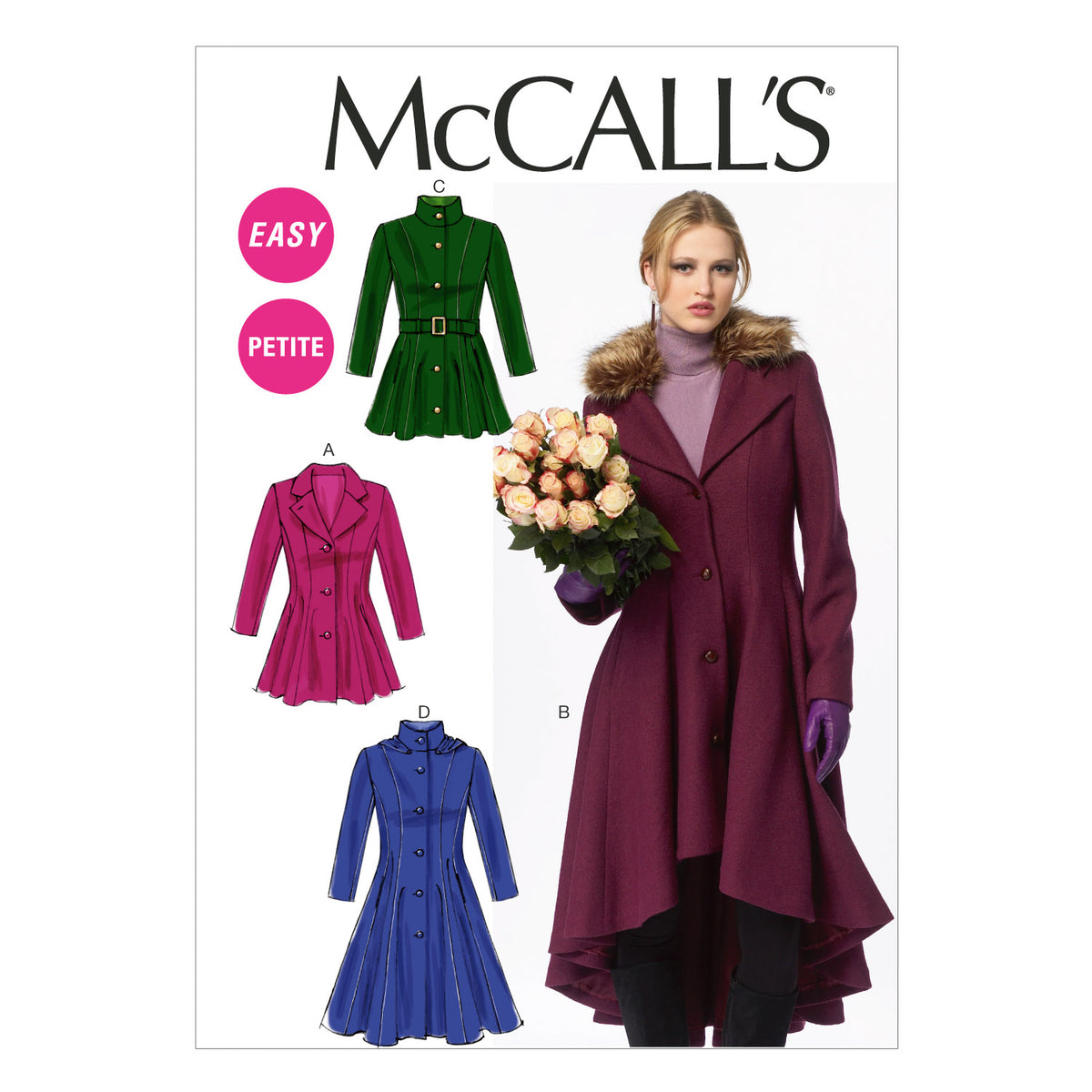 McCall's M6800 sewing pattern envelope showing misses' fit and flare lined coat