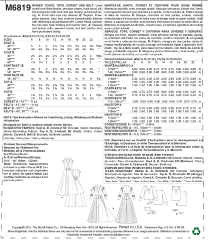 McCall's M6819 sewing pattern envelope showing misses' lined costume coat