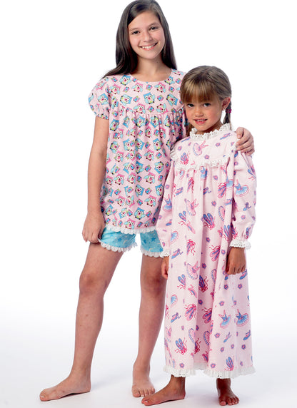 McCall's M6831 sewing pattern envelope showing girls' sleepwear tops & nightgowns