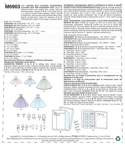 McCall's M6903 sewing pattern envelope showing 18in doll strapless dresses