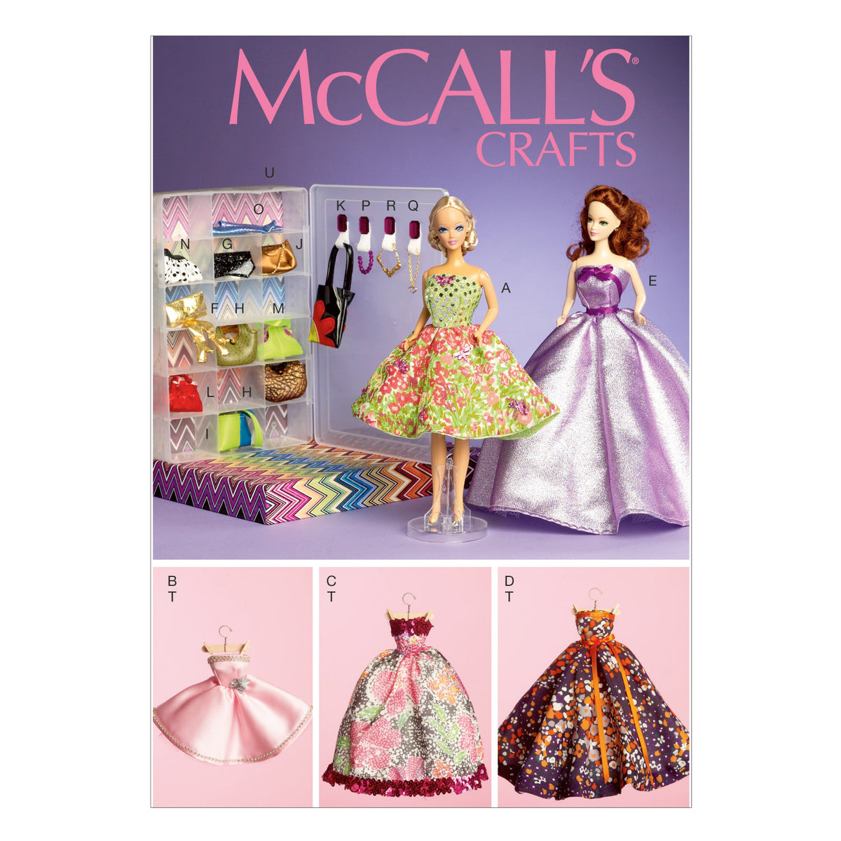 McCall's M6903 sewing pattern envelope showing 18in doll strapless dresses