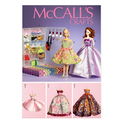 McCall's M6903 sewing pattern envelope showing 18in doll strapless dresses
