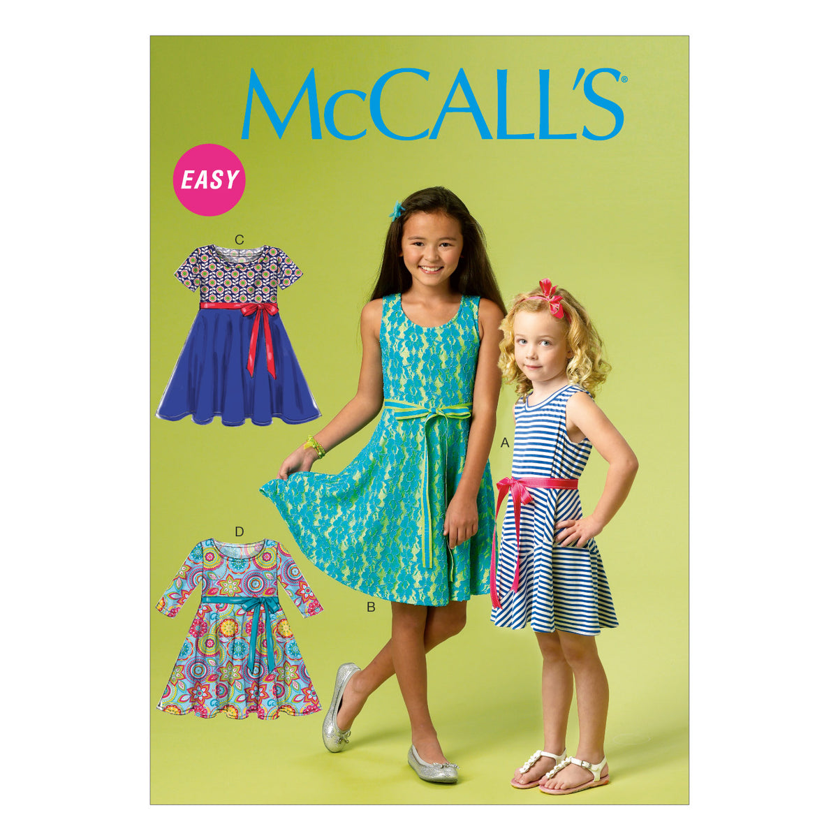 McCall's M6915 sewing pattern envelope showing girls' pullover dress