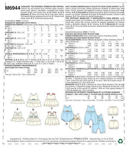 McCall's M6944 toddler top and dress sewing pattern envelope