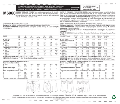McCall's M6960 sleeveless top and tunic sewing pattern envelope
