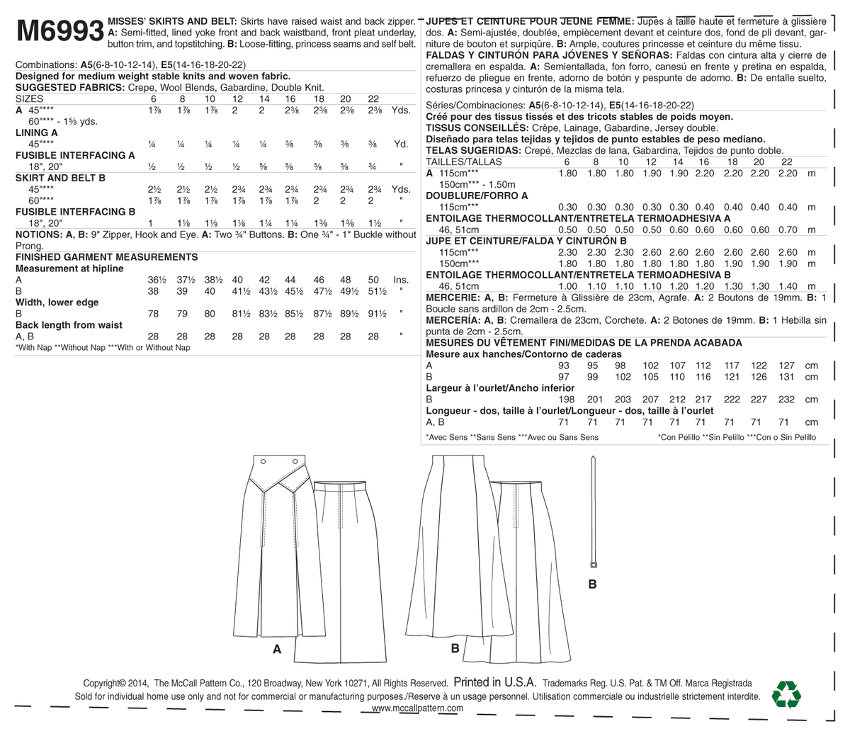 McCall's M6993 skirt sewing pattern envelope