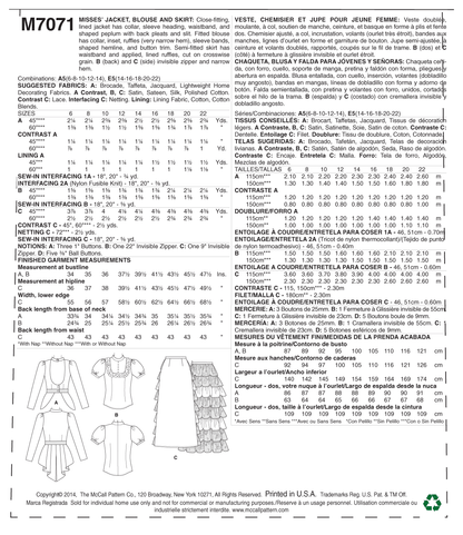 McCall's M7071 lined peplum jacket sewing pattern envelope