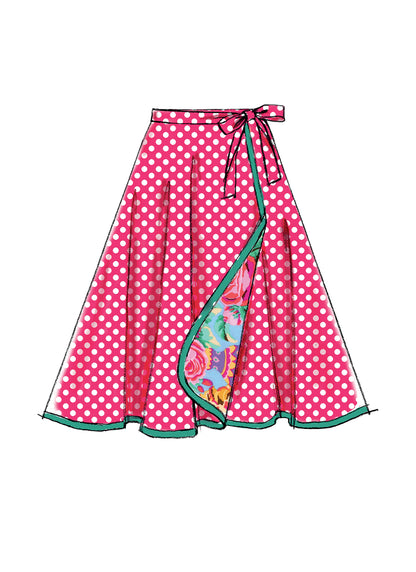 McCall's M7129 sewing pattern envelope showing wrap skirt designs