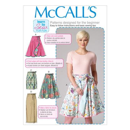 McCall's M7129 sewing pattern envelope showing wrap skirt designs